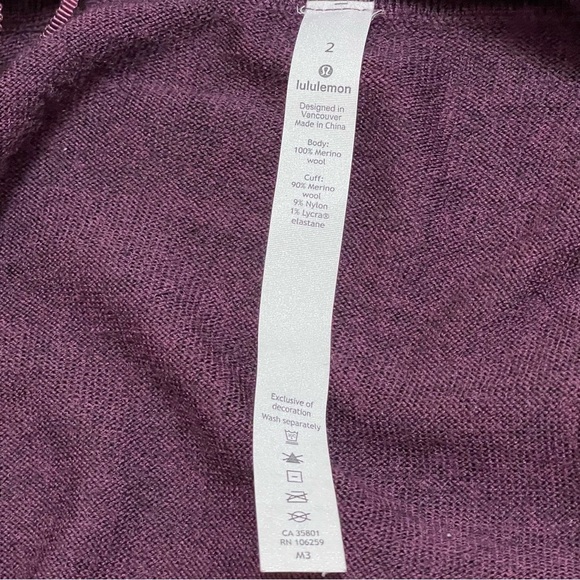 Lululemon Sit In Lotus Wrap II Plum Purple Merino Wool Knit Size 2 - Picture 9 of 9
